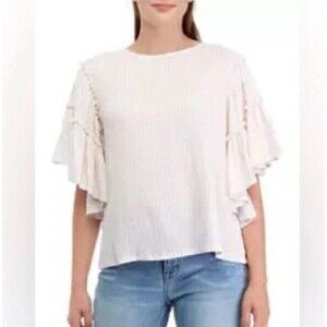 Chelsea and Theodore textured Relaxed Fit Ruffle Sleeve Blouse top Size M